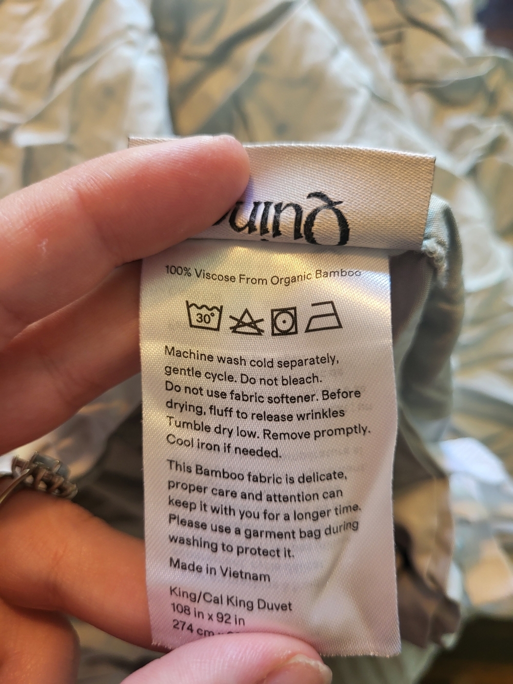 NEW Quince Bamboo Duvet Cover King, Color Eucalyptus - Picture 8 of 9